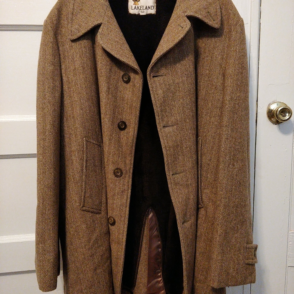 VINTAGE Tweed Fur Lined Long Lakeland Jacket 1970s